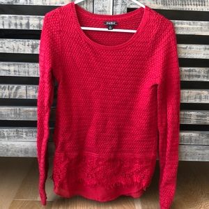 Lucky brand red sweater with lace bottom